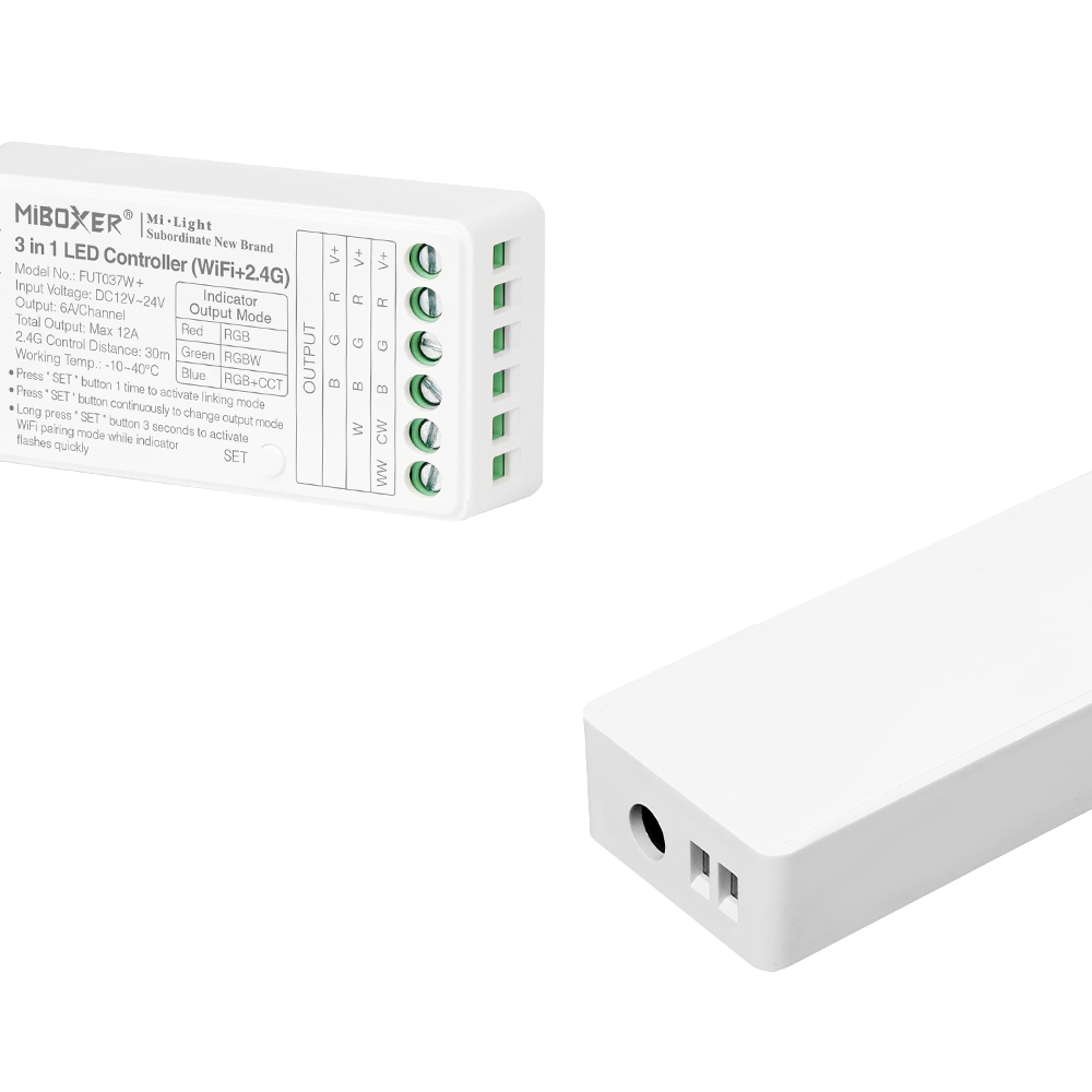 FUT037W+ Tuya WiFi 5in1 RGBCCT RF Remote LED Strip Controller - DC12~24V Input FUT037W+ Tuya WiFi 5in1 RGBCCT RF Remote LED Strip Controller - DC12~24V Input